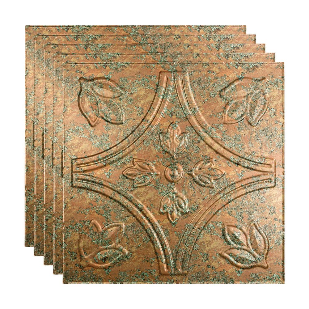 FASDE Traditional Style/Pattern 5 Decorative Vinyl 2ft x 2ft Lay in Ceiling Panel in Copper Fantasy (5 Pack)