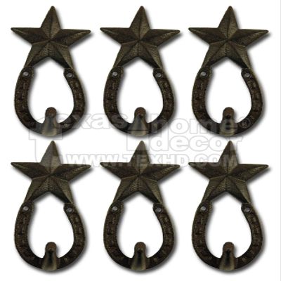 Decor for The Soul 6 Horseshoe Star Cast Iron Key Hooks Coat Rack Towel Hanger Rustic Western 6"