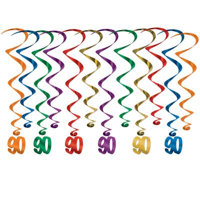 Beistle 90th Hanging Swirl Decorations, Colors May Vary, 1 Pack