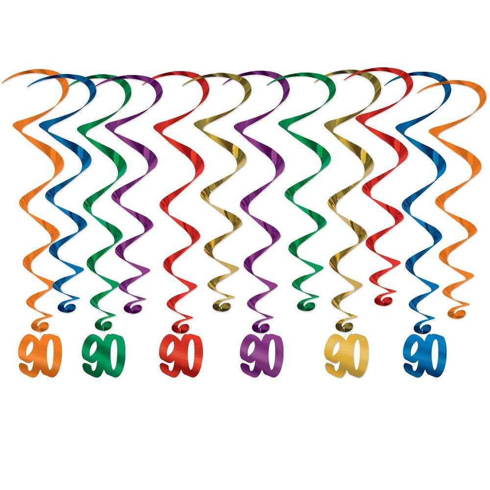 Beistle 90th Hanging Swirl Decorations, Colors May Vary, 1 Pack
