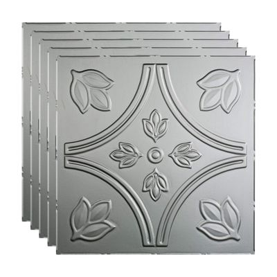 FASDE Traditional Style/Pattern 5 Decorative Vinyl 2ft x 2ft Lay in Ceiling Panel in Argent Silver (5 Pack)