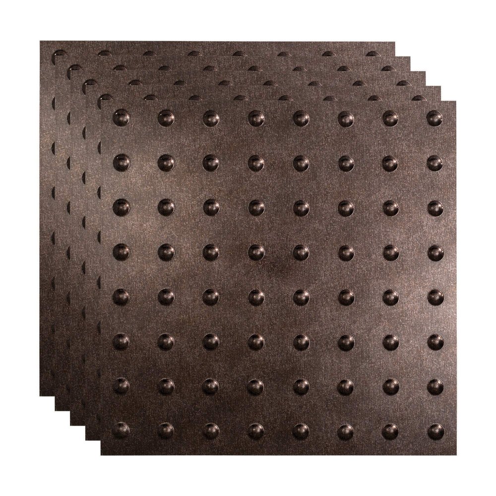 FASDE Dome Decorative Vinyl 2ft x 2ft Lay in Ceiling Panel in Smoked Pewter (5 Pack)