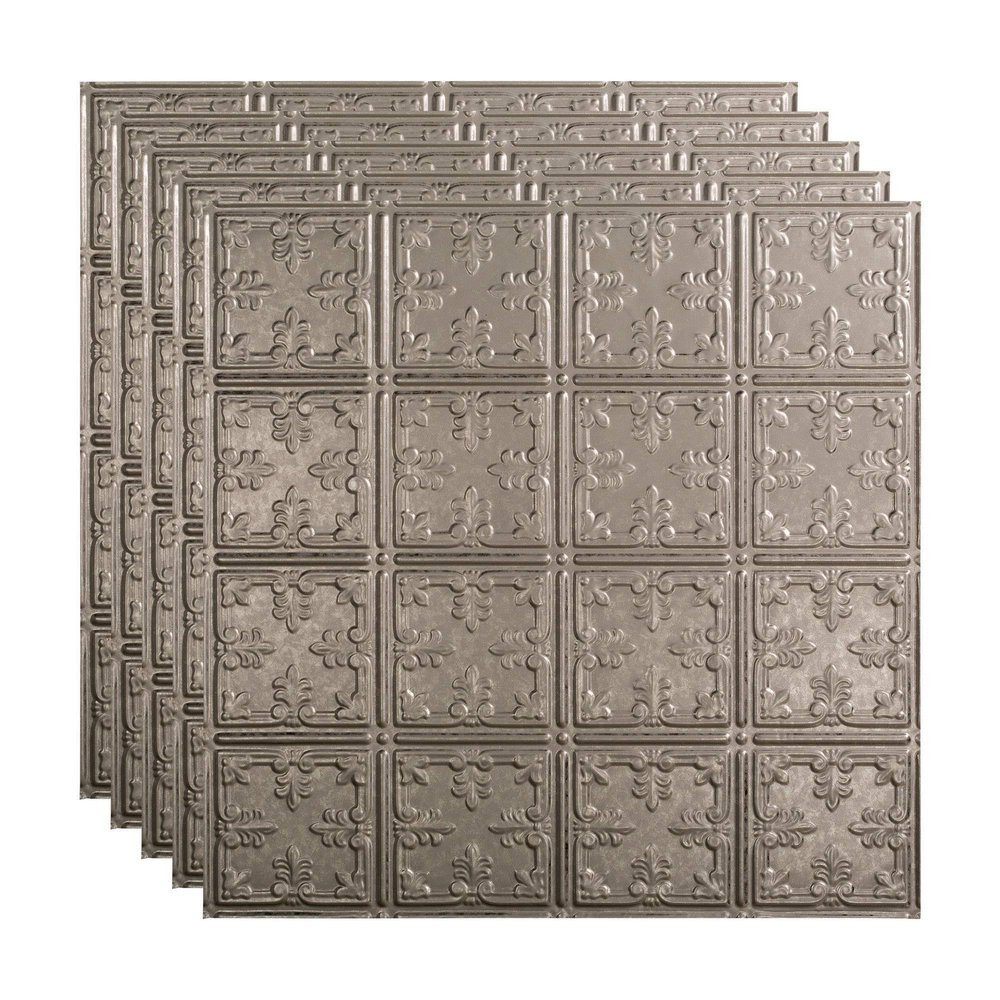 FASDE Traditional Style/Pattern 10 Decorative Vinyl 2ft x 2ft Lay in Ceiling Panel in Galvanized Steel (5 Pack)