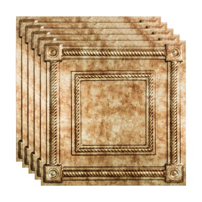 FASDE Coffer Decorative Vinyl 2ft x 2ft Lay in Ceiling Panel in Bermuda Bronze (5 Pack)