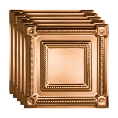 FASDE Coffer Decorative Vinyl 2ft x 2ft Lay in Ceiling Panel in Polished Copper (5 Pack)