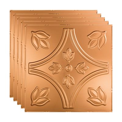 FASDE Traditional Style/Pattern 5 Decorative Vinyl 2ft x 2ft Lay in Ceiling Panel in Polished Copper (5 Pack)