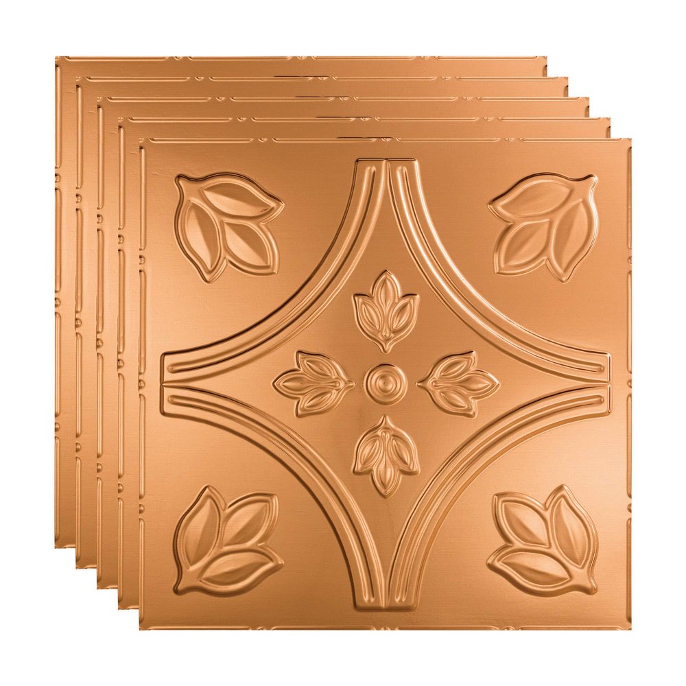 FASDE Traditional Style/Pattern 5 Decorative Vinyl 2ft x 2ft Lay in Ceiling Panel in Polished Copper (5 Pack)