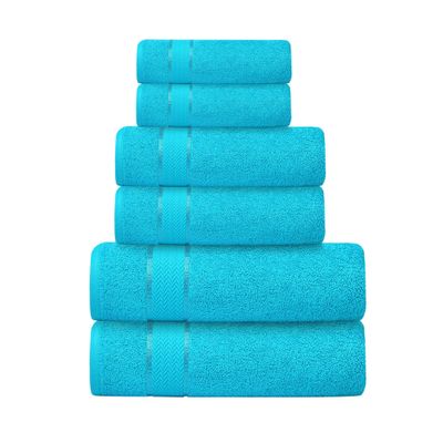 Bath Towels Set-100% Cotton- 2 Bath, 2 Hand & 2 Washcloths- Large, Thick, Fluffy, Absorbent, Quick Dry, Soft, Plush -Gift, Pool, Hotel, Gym Towel -6 Piece Luxury Bathroom Towels -Aqua Blue / Turquoise