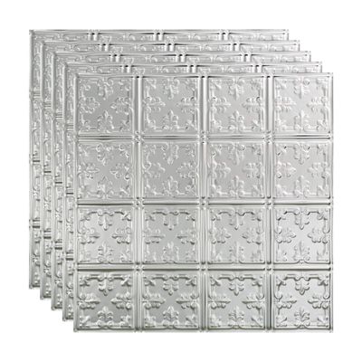 FASDE Traditional Style/Pattern 10 Decorative Vinyl 2ft x 2ft Lay in Ceiling Panel in Brushed Aluminum (5 Pack)