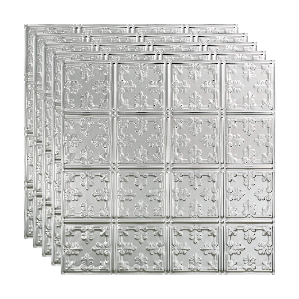 FASDE Traditional Style/Pattern 10 Decorative Vinyl 2ft x 2ft Lay in Ceiling Panel in Brushed Aluminum (5 Pack)