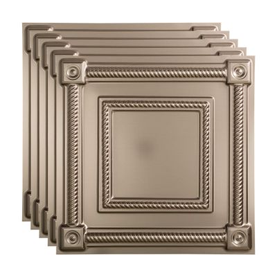 FASDE Coffer Decorative Vinyl 2ft x 2ft Lay in Ceiling Panel in Brushed Nickel (5 Pack)