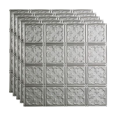 FASDE Traditional Style/Pattern 10 Decorative Vinyl 2ft x 2ft Lay in Ceiling Panel in Argent Silver (5 Pack)