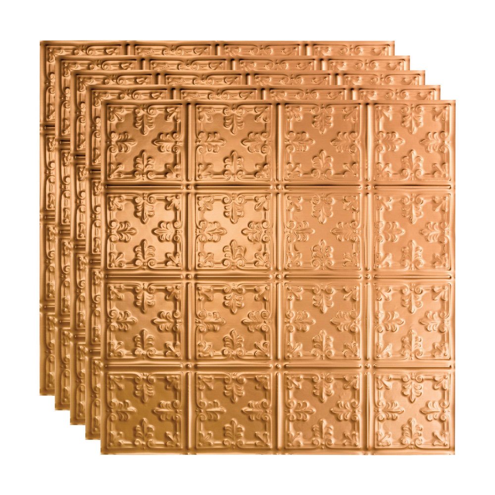 FASDE Traditional Style/Pattern 10 Decorative Vinyl 2ft x 2ft Lay in Ceiling Panel in Polished Copper (5 Pack)