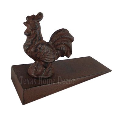Decor for The Soul Rooster Wedge Doorstop Cast Iron Angled Metal Base Antiqued Rustic Brown Finish