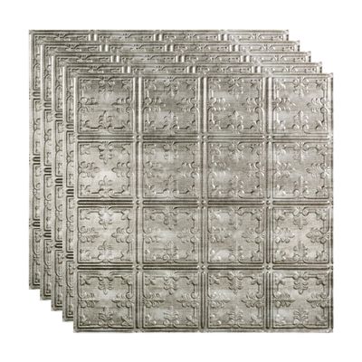 FASDE Traditional Style/Pattern 10 Decorative Vinyl 2ft x 2ft Lay in Ceiling Panel in Crosshatch Silver (5 Pack)