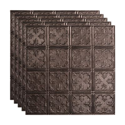 FASDE Traditional Style/Pattern 10 Decorative Vinyl 2ft x 2ft Lay in Ceiling Panel in Smoked Pewter (5 Pack)