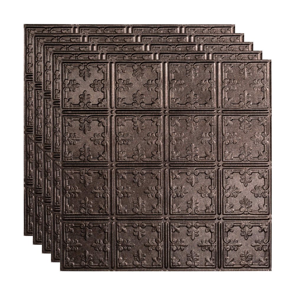 FASDE Traditional Style/Pattern 10 Decorative Vinyl 2ft x 2ft Lay in Ceiling Panel in Smoked Pewter (5 Pack)