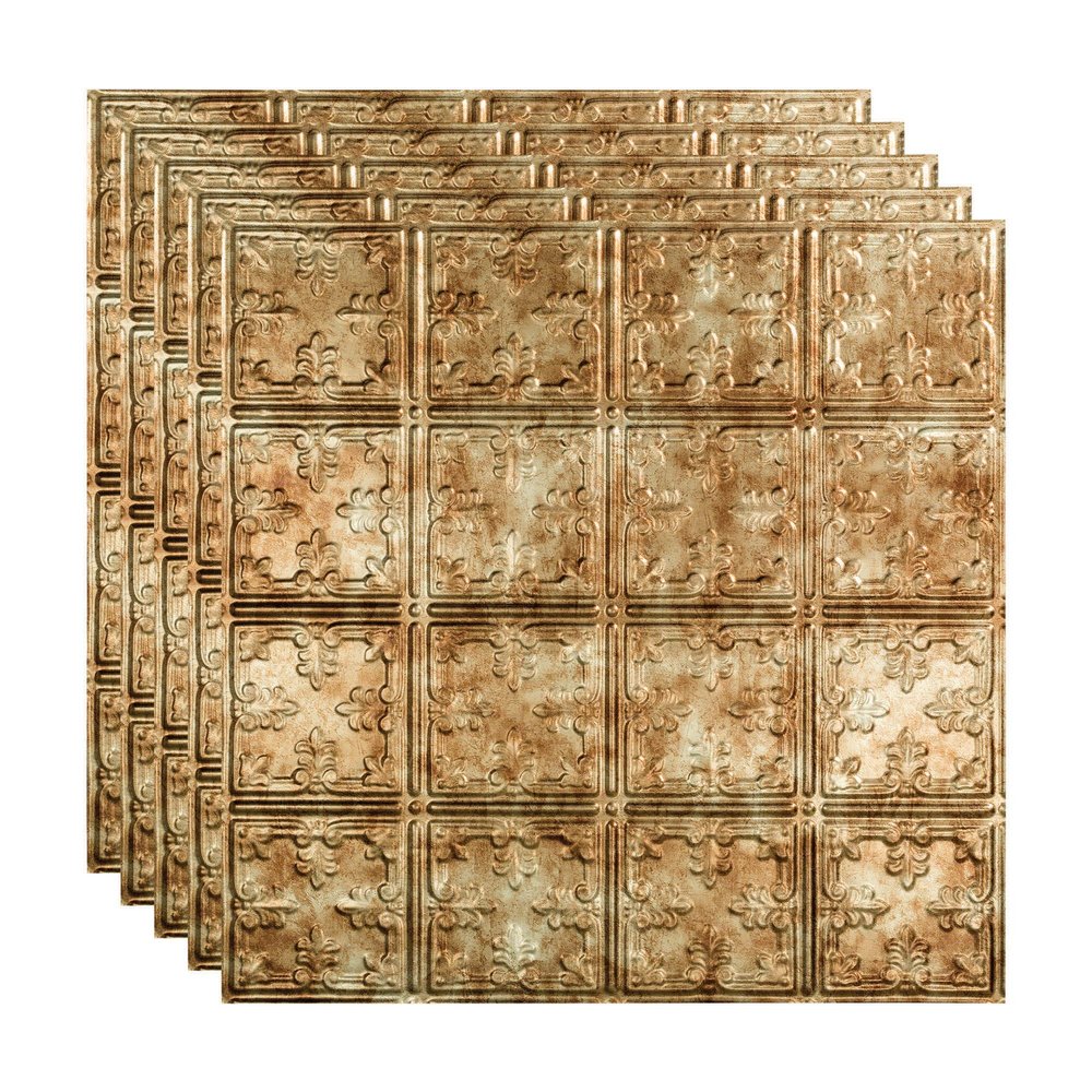 FASDE Traditional Style/Pattern 10 Decorative Vinyl 2ft x 2ft Lay in Ceiling Panel in Bermuda Bronze (5 Pack)