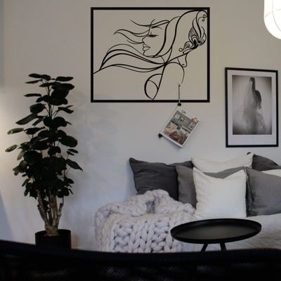 Beauty Wind Minimalist Wall Art, Metal Wall Decor, Metal Wall Hangings, Home Living Room Bedroom Decoration, Female Figure (30"W x 24"H / 75x60cm, Black)