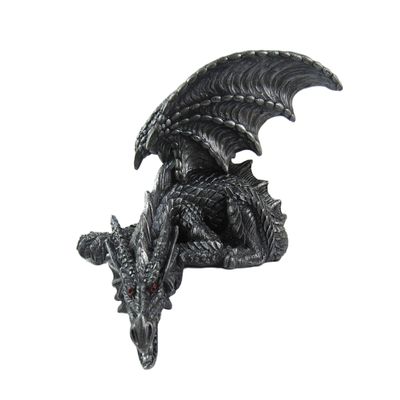 DWK "Silent Sentinel Bookshelf Sitting Dragon Figurine | Home Office Fantasy Dcor | Shelf Sitting Figurine Statue | Dragon Fantasy Home Dcor | Bookshelf Decoration - 7"
