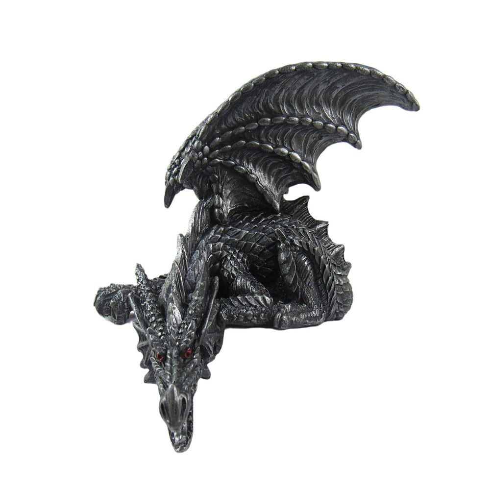 DWK "Silent Sentinel Bookshelf Sitting Dragon Figurine | Home Office Fantasy Dcor | Shelf Sitting Figurine Statue | Dragon Fantasy Home Dcor | Bookshelf Decoration - 7"