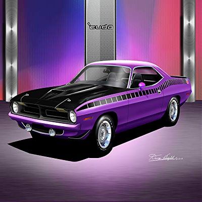 1970 Cuda AAR Fine Art Print by Danny Whitfield - Plum Crazy Purple- Size 24 X 36