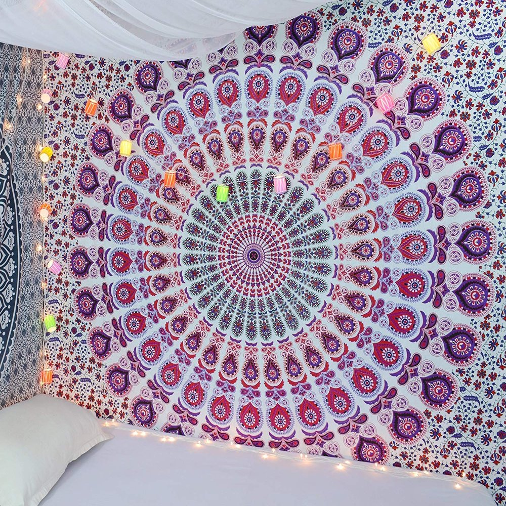 Popular Handicrafts Tapestry Wall Hanging Hippie Mandala Bohemian Hippy Psychedelic Design Indian Peacock Meditation Gypsy Tapestries Bedspread 30 x 40 Inches (76 x 101 cms), Blue