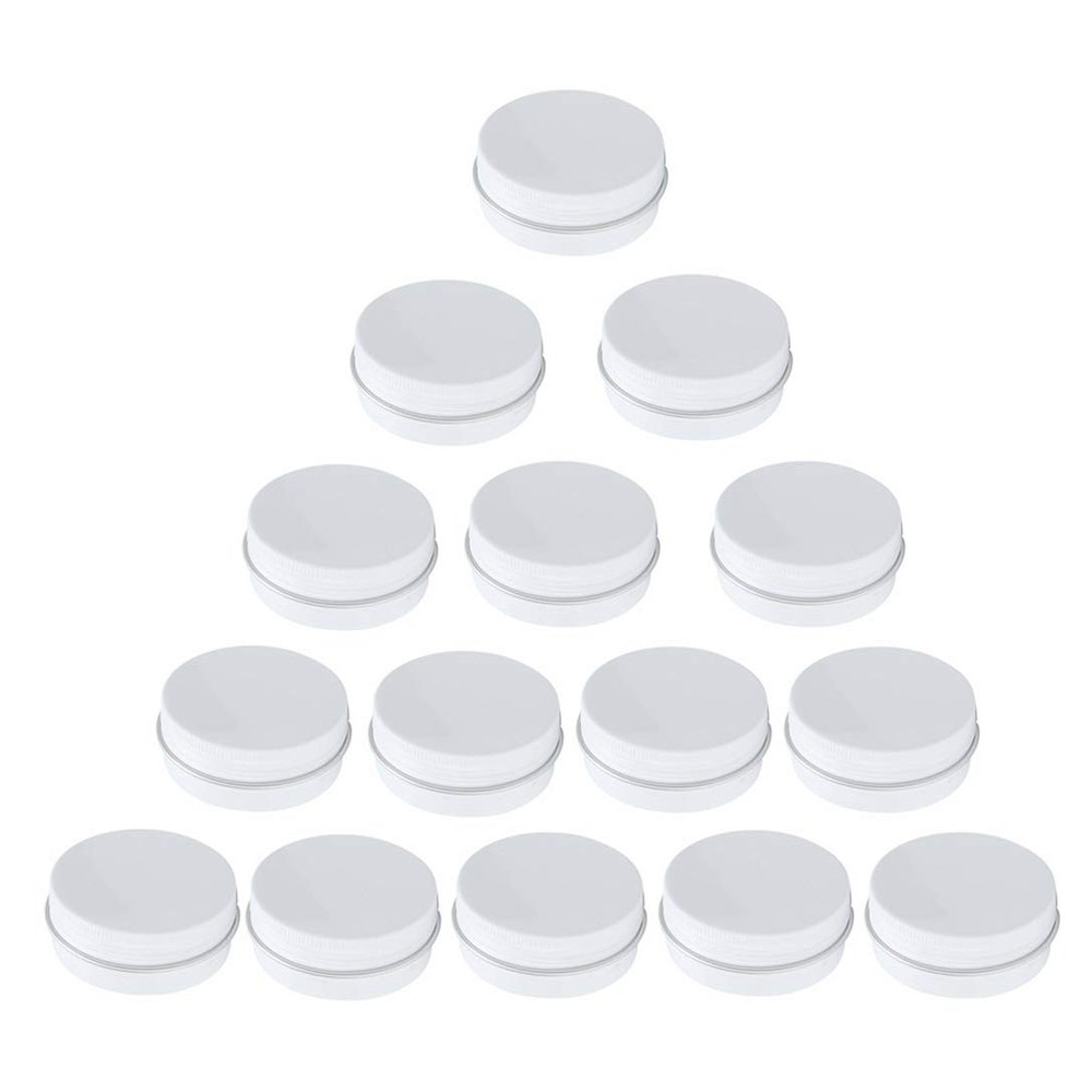 1 oz/30ml White Aluminum Tin Jar with Screw Lid Metal Round Tins Aluminum Tin Cans Containers Metal Steel Tin Cosmetic Sample Containers for Lip Balm DIY Salve Spice Candies Crafts, 15 Pack