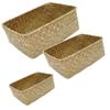 Cabilock 3pcs Woven Tea Storage Basket Natural Sea Grass Sundries Organizer for Picnic Clutter Container Khaki view 3