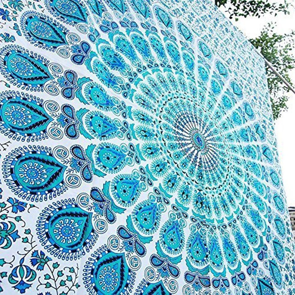 Popular Handicrafts Tapestry Wall Hanging Hippie Mandala Bohemian Hippy Psychedelic Design Indian Peacock Meditation Gypsy Tapestries Bedspread 30 x 40 Inches (76 x 101 cms), Blue