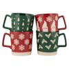 10 Strawberry Street Ceramic Assorted Holiday Set of 4 Mugs, Red/Green view 1
