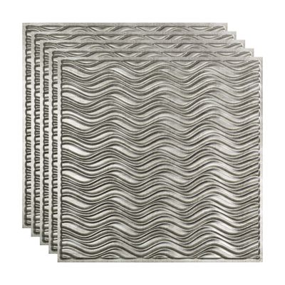 FASDE Current Decorative Vinyl 2ft x 2ft Lay in Ceiling Panel in Crosshatch Silver (5 Pack)