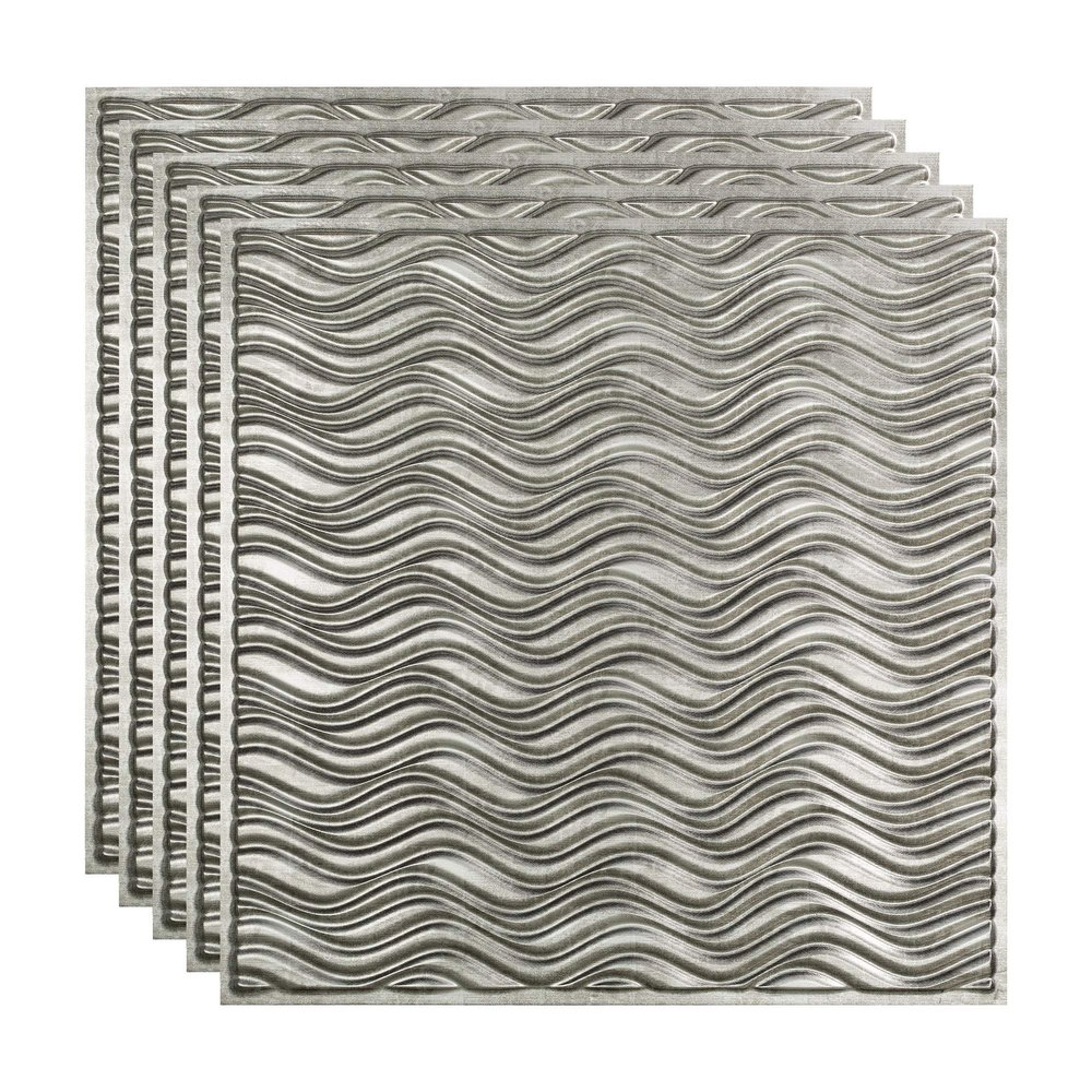 FASDE Current Decorative Vinyl 2ft x 2ft Lay in Ceiling Panel in Crosshatch Silver (5 Pack)