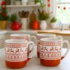 10 Strawberry Street Embossed Reindeer Ceramic Mug, Set of 4 (Red), S4MUG-XMAS view 2