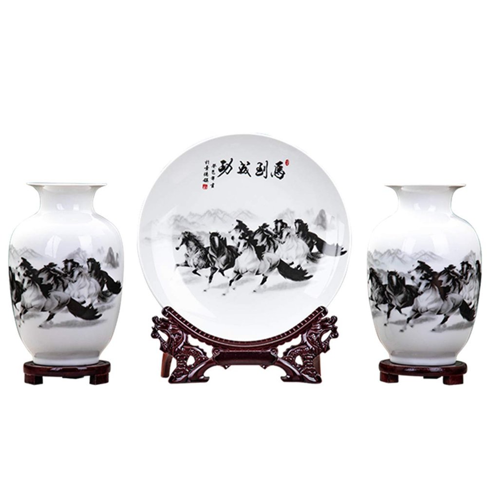 Jingdezhen vase Decoration Living Room Flower Arrangement Ceramic Home Decoration, Three-Piece Chinese Living Room TV Wine Cabinet Decoration