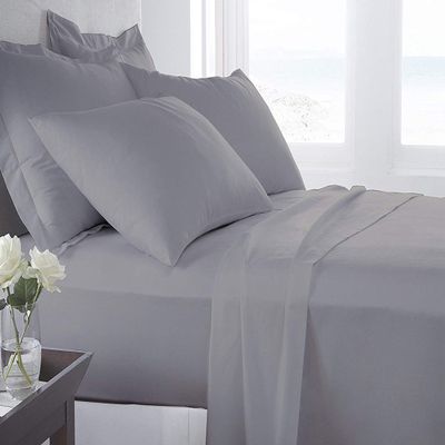 Organic Cotton Bed Sheets Set - 400TC Split Cal King Size Ultra Silver - 5 Piece Bedding - 100% GOTS Certified, Soft Silky Shiny, Luxury Finish Bedsheets - Fits 15" Deep Pocket Mattress