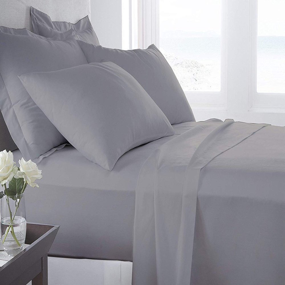 Organic Cotton Bed Sheets Set - 400TC Split Cal King Size Ultra Silver - 5 Piece Bedding - 100% GOTS Certified, Soft Silky Shiny, Luxury Finish Bedsheets - Fits 15" Deep Pocket Mattress