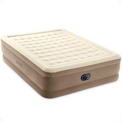 INTEX Dura-Beam Deluxe Ultra Plush Air Mattress - Fiber-Tech Built-in Electric Pump 18in Bed Height 600lb Weight Capacity Queen Size