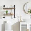 YMYNY Industrial Pipe Shelf Bracket, 2 Tiers Retro Wall Mounted Floating Shelf, Wood DIY Bookshelf, Storage Shelves for Living Room, Bedroom, 24" Farmhouse Bathroom Shelving, HD-UHRF-TM004 view 2