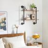 YMYNY Industrial Pipe Shelf Bracket, 2 Tiers Retro Wall Mounted Floating Shelf, Wood DIY Bookshelf, Storage Shelves for Living Room, Bedroom, 24" Farmhouse Bathroom Shelving, HD-UHRF-TM004 view 4