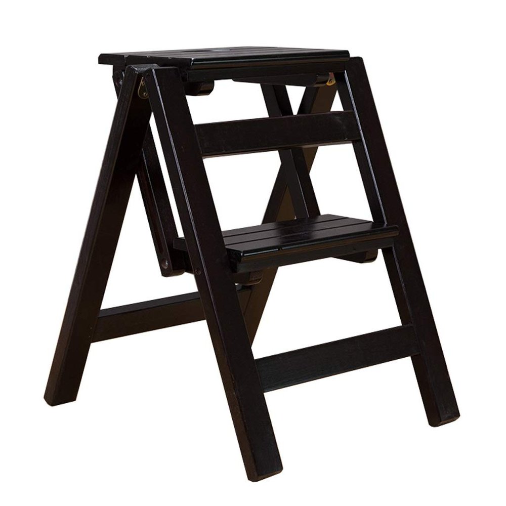 Folding Double Ladder Stool Wood 2 steps - Lightweight and Foldable Step Stool Adults Kids Step Ladders for Home Library and Loft Ladder Shelving Multi-Purpose, Max 150kg
