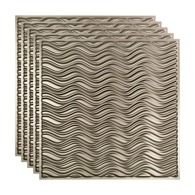 FASDE Current Decorative Vinyl 2ft x 2ft Lay in Ceiling Panel in Brushed Nickel (5 Pack)