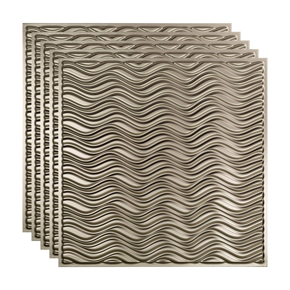 FASDE Current Decorative Vinyl 2ft x 2ft Lay in Ceiling Panel in Brushed Nickel (5 Pack)