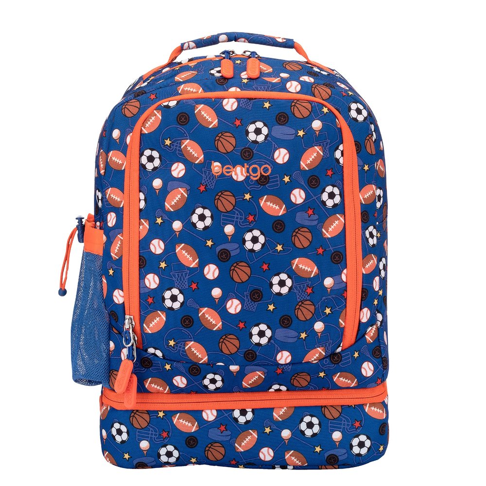 Bentgo Kids 2-in-1 Backpack & Insulated Lunch Bag - Durable 16 Backpack & Lunch Container in Unique Prints for School & Travel - Water Resistant, Padded & Large Compartments (Sports)