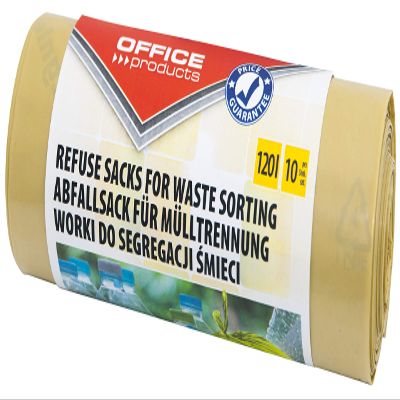 Office Products 22025232-06 - 120L Trash Bags for Recycling, Tear-Resistant Plastic (LDPE), Color: Yellow, Pack of 10