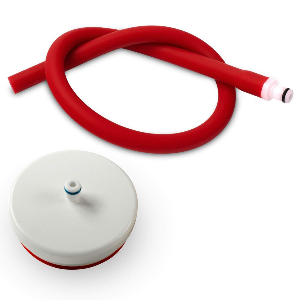 Adapter for LeLuv iPump Head to LeLuv Quick-Disconnect 1/4" Inner Diameter Vacuum Pumping Systems - White + 18" Red Premium Silicone Hose with Fitting