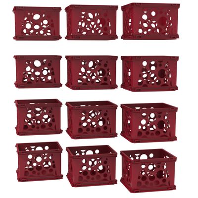 Storex Mini Crates  Stackable Small Storage Crates for Desktop Organization, 9 x 7.75 x 6 inches, School Red, 12-Pack (61593U12S)
