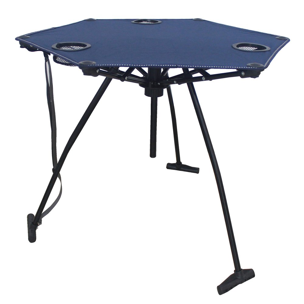 Zenithen High Tension Folding Fabric Table with Cup Holders, Dark Blue (Pack of 1) - Portable Outdoor Table with Steel Frame, Cup Holders & Carry Strap