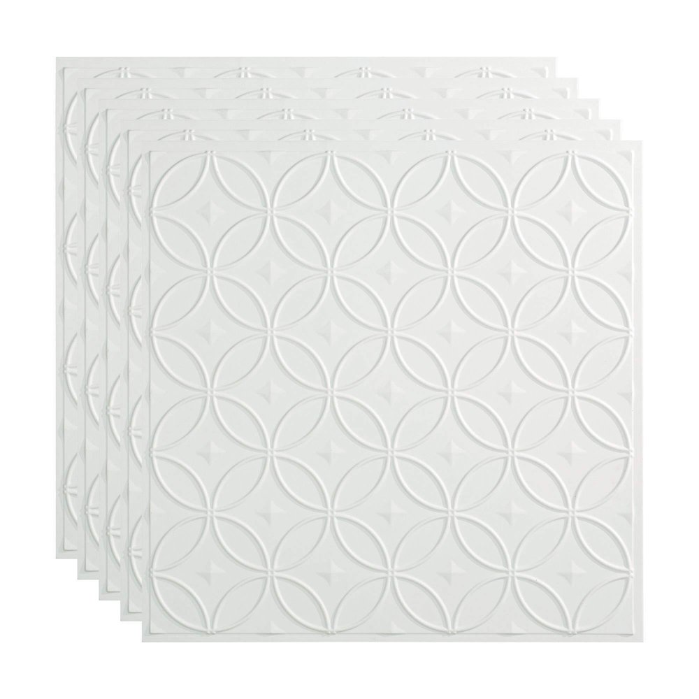FASDE Rings Decorative Vinyl 2ft x 2ft Lay in Ceiling Panel in Matte White (5 Pack)