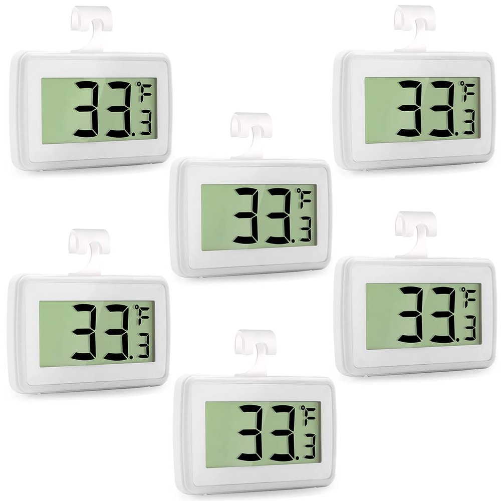 6 Pack Digital Refrigerator Thermometer, Waterproof Freezer Room Thermometer,High Precision Fridge Alarm Thermometer with Hook for Kitchen Home,C/F Convertible